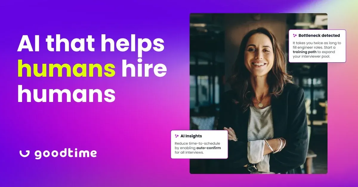 Ad: “AI that helps humans hire humans” with a portrait and product cards