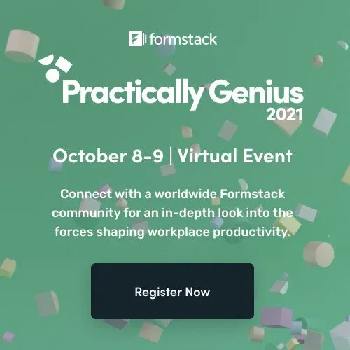 Square social graphic: Practically Genius 2021, October 8–9, virtual event, Register Now