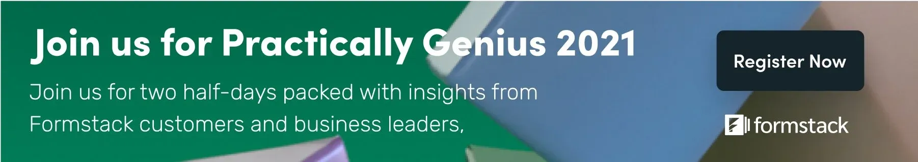 Banner ad: “Join us for Practically Genius 2021”