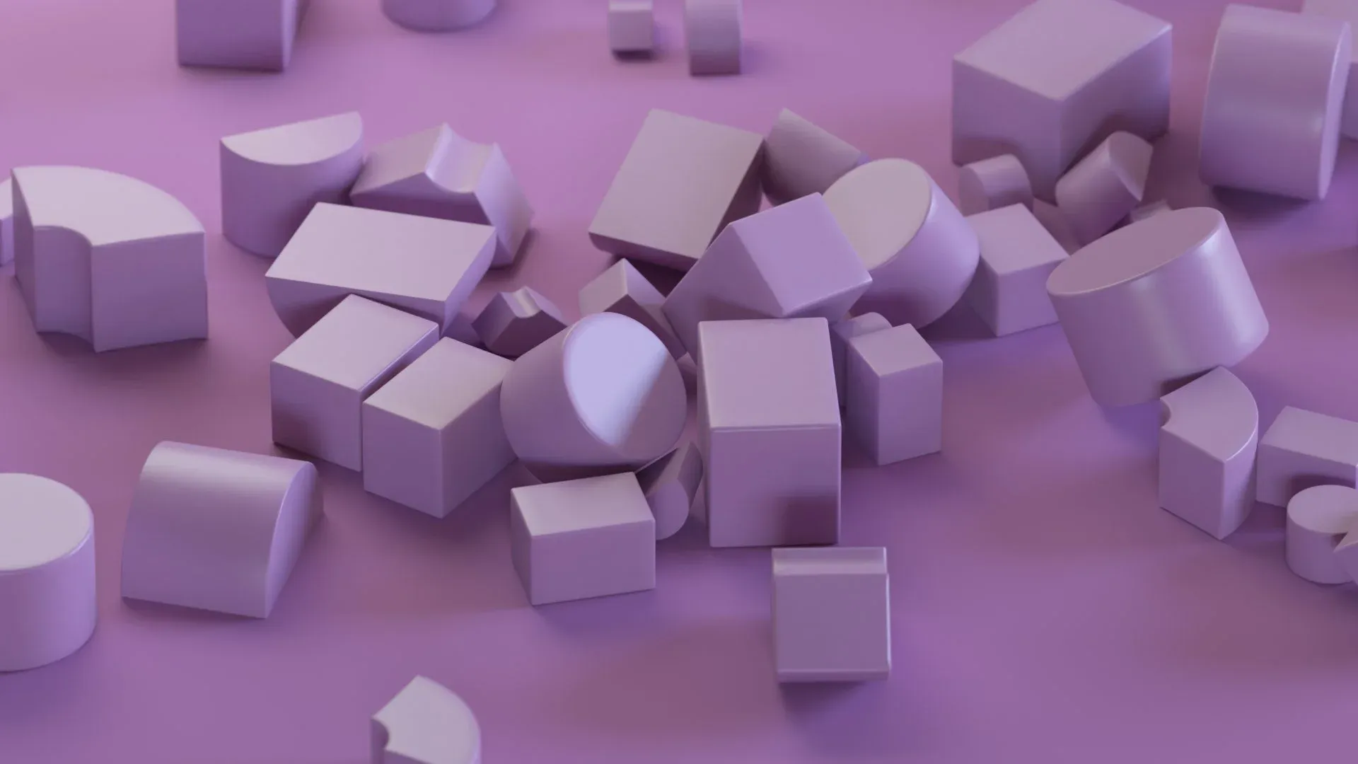 3D render: a pile of lavender shapes