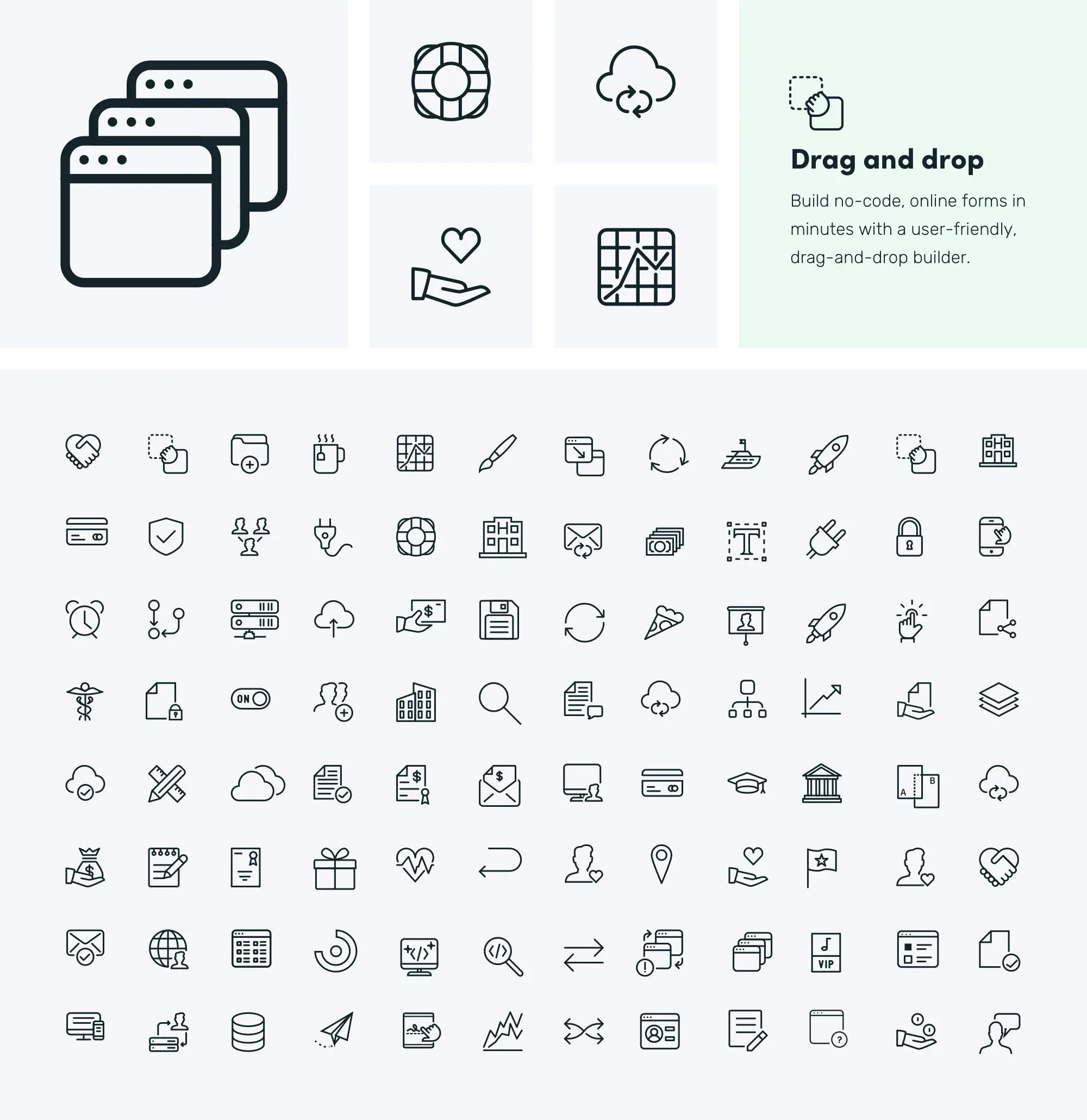 Formstack line icon set in slate