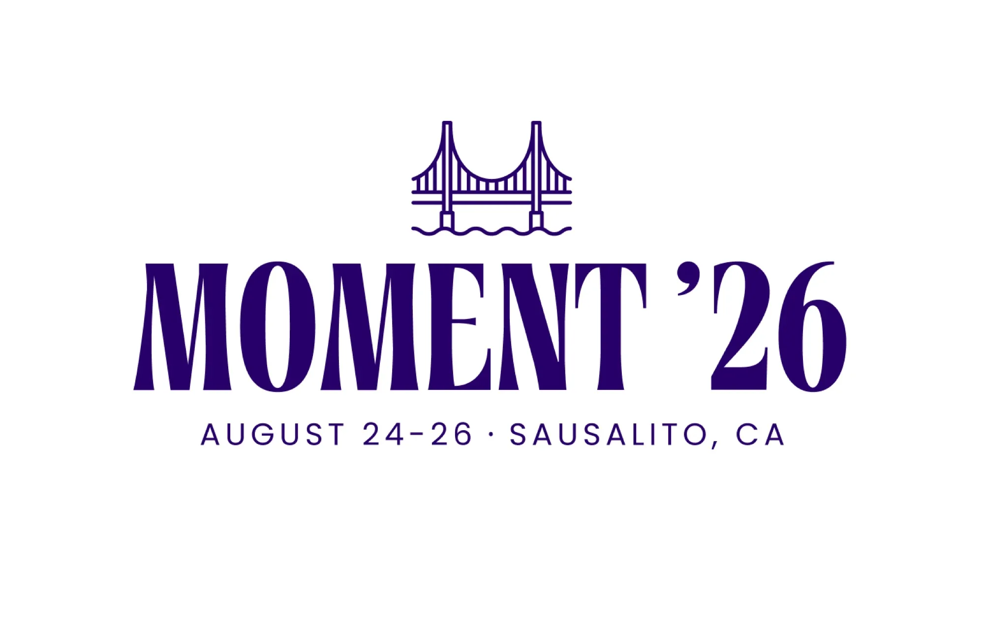 Concept 1: bridge icon above the Moment ’26 wordmark