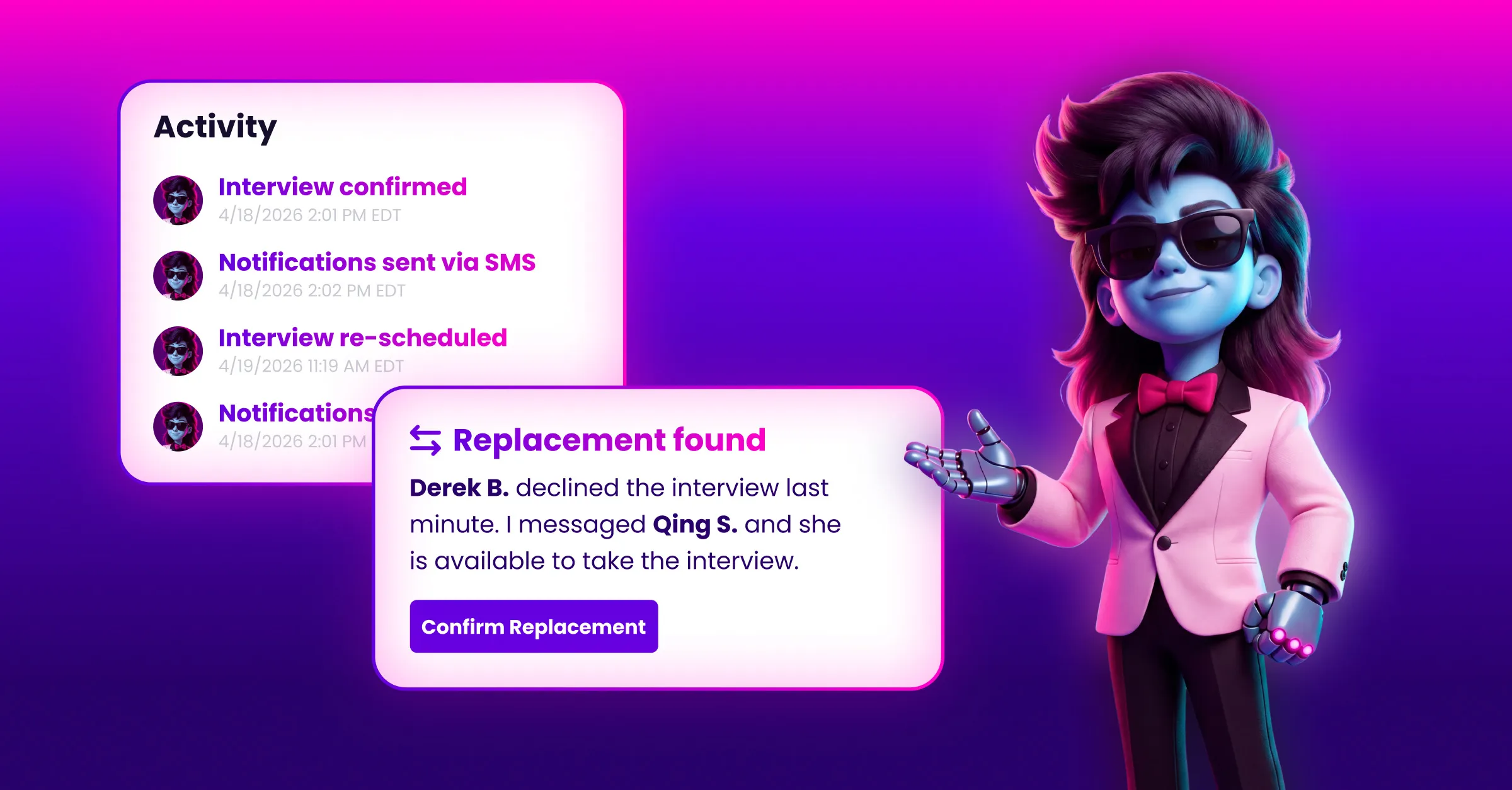 Launch email: Cori finds a replacement when an interviewer declines
