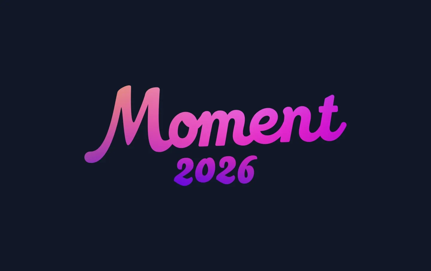 The Moment 2026 logo in the coastal gradient on deep navy