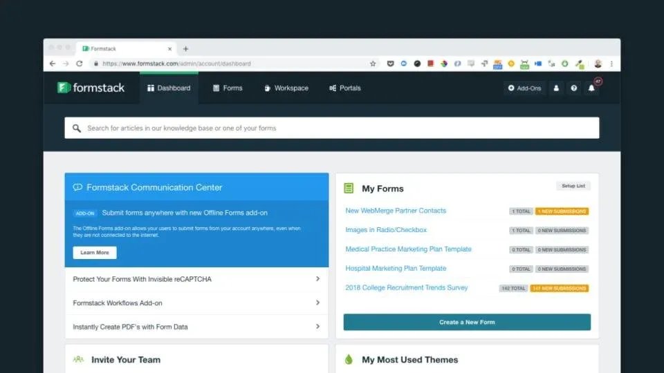 New Formstack logo in the web app dashboard