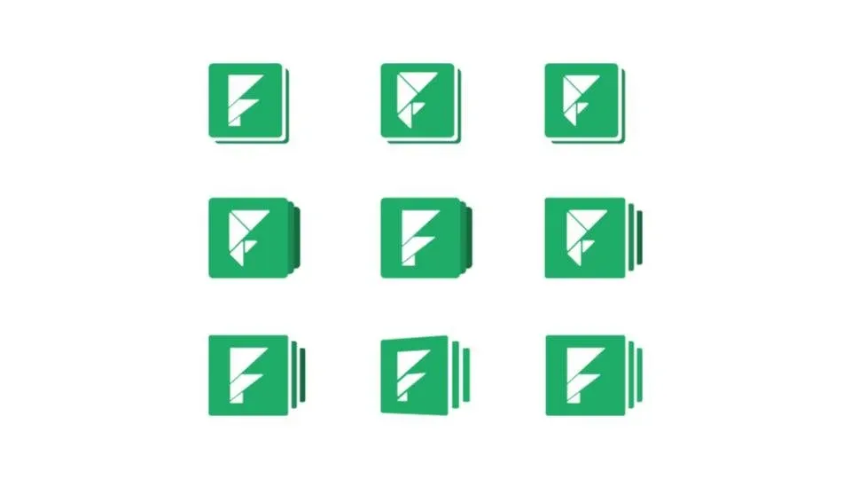 Nine stacked green F mark variations