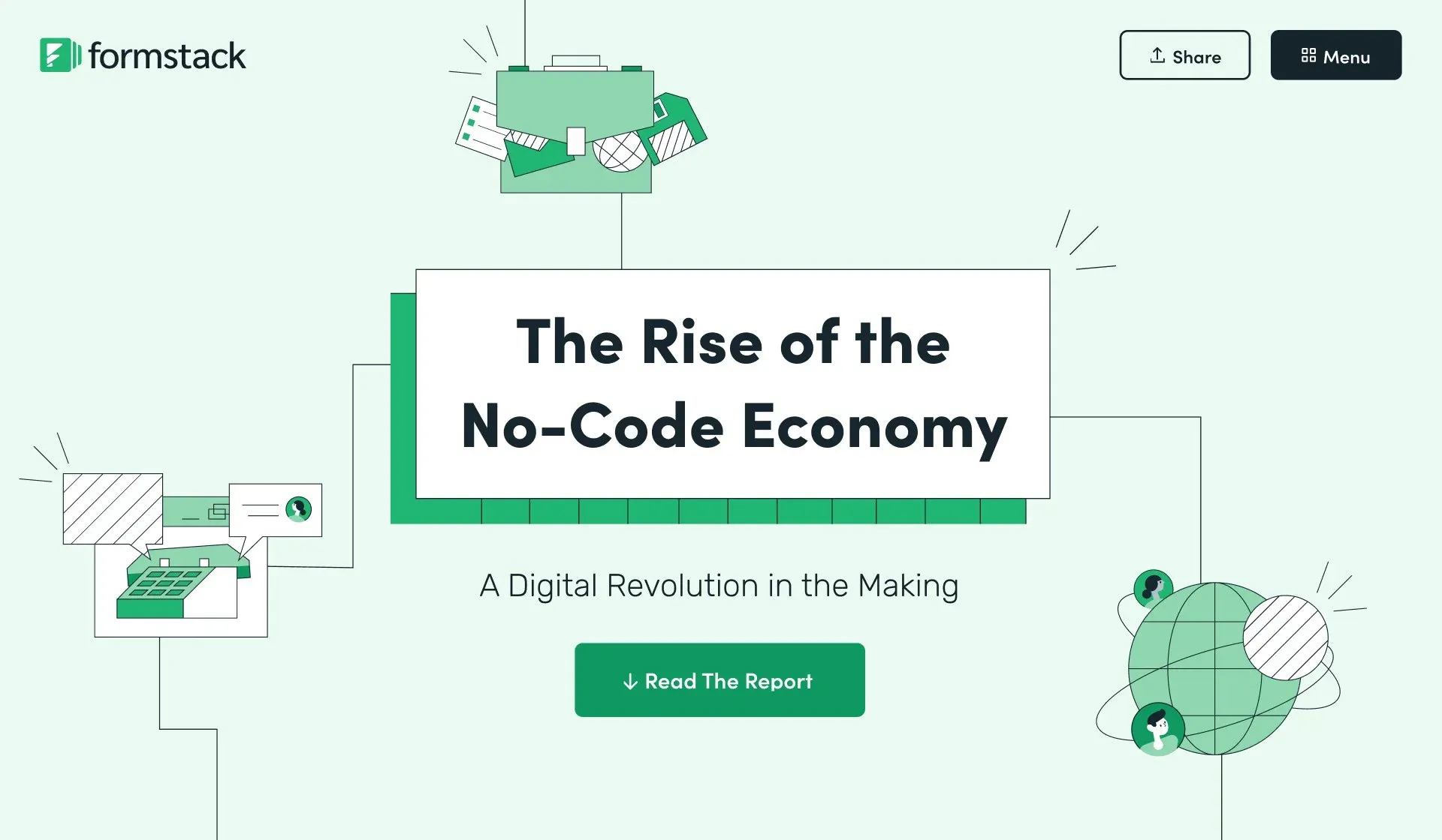 The Rise of the No-Code Economy report cover with line illustrations