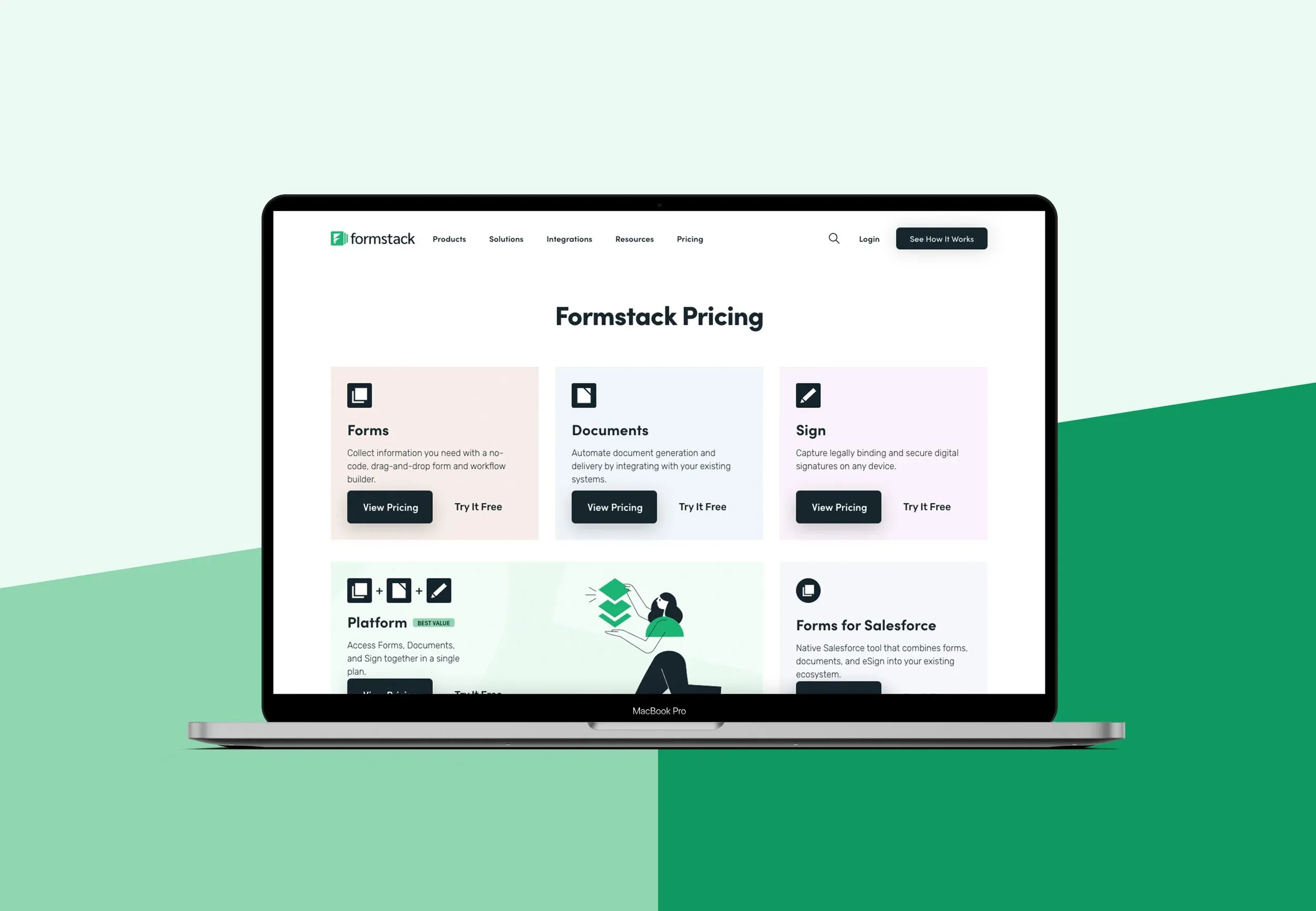 Formstack's redesigned pricing routing page on a laptop