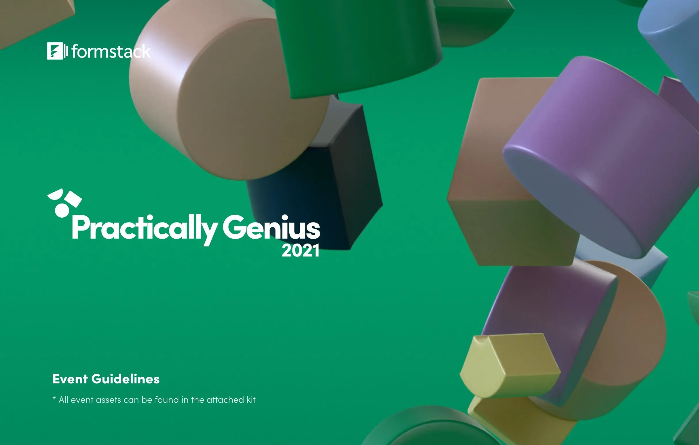 Event guidelines cover with 3D shapes on green