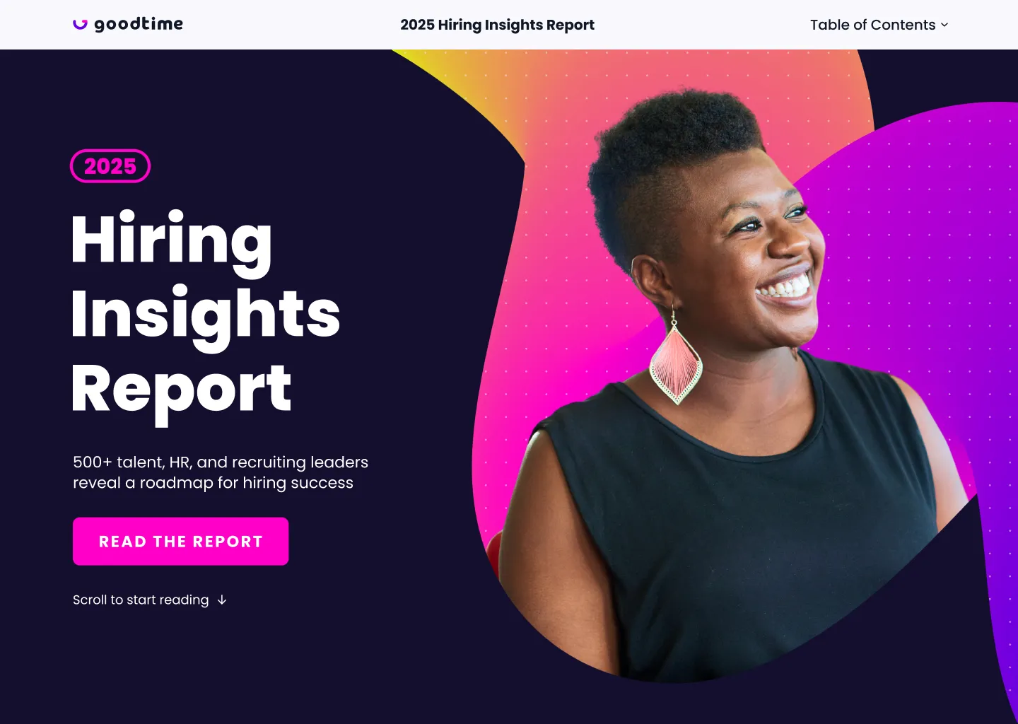 Final report landing page hero in dark mode