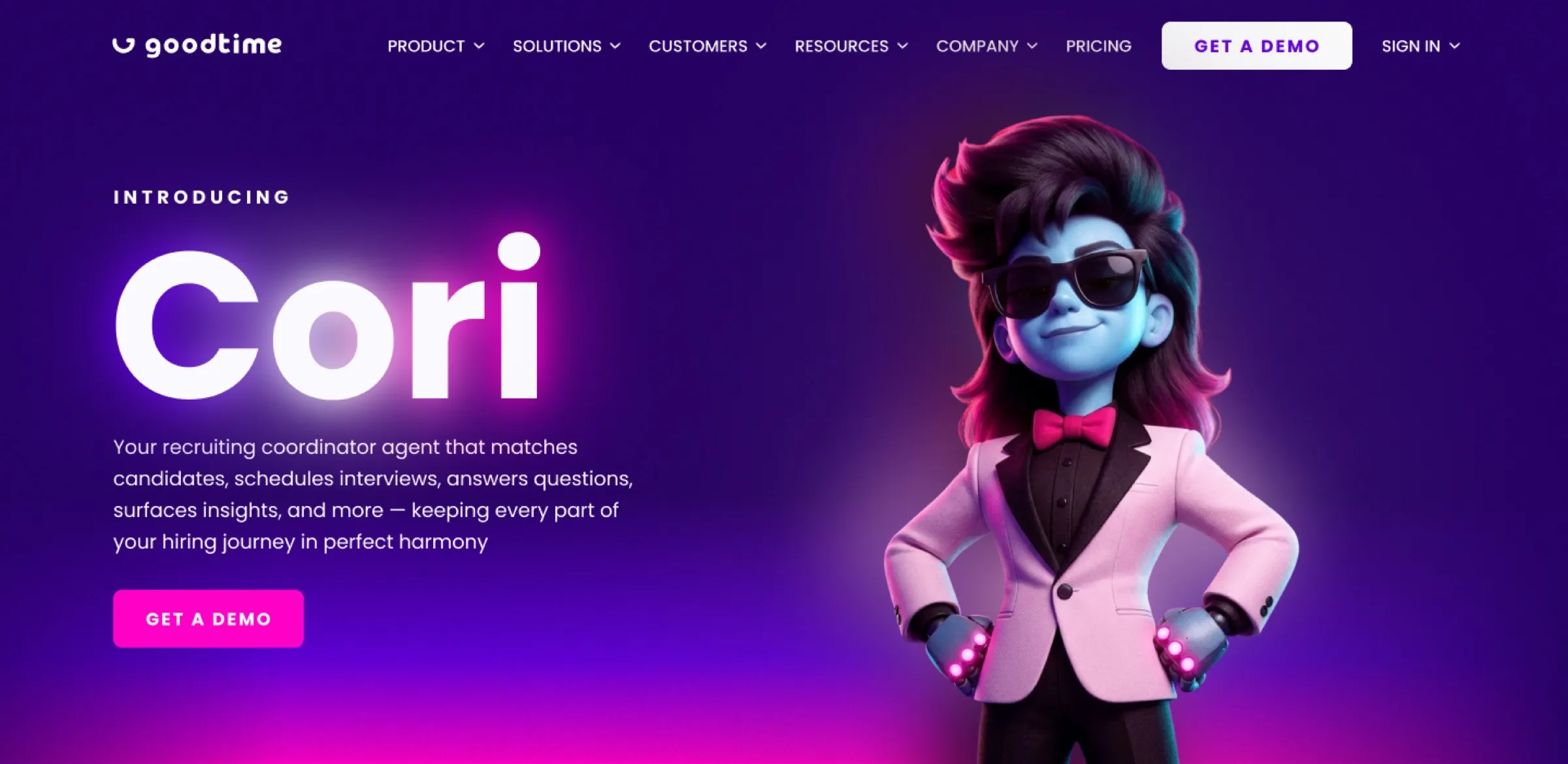 Early landing page concept introducing Cori