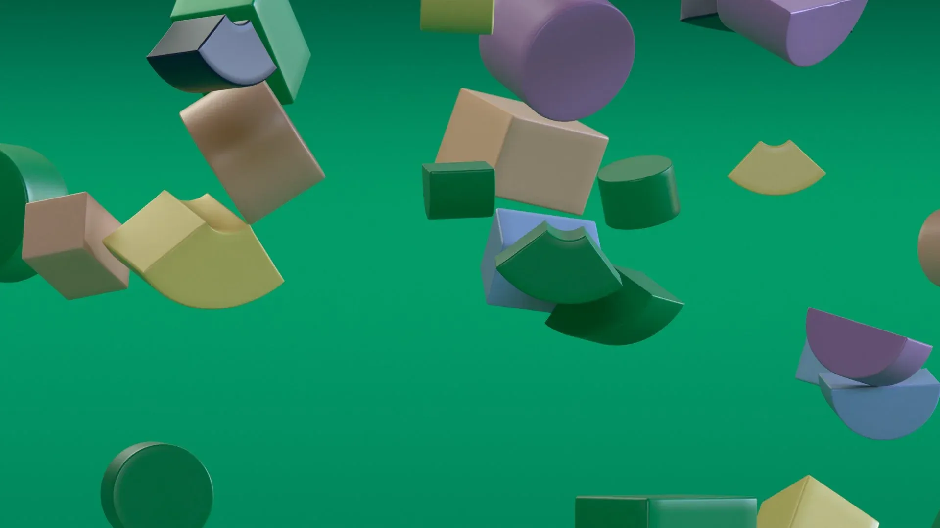 3D render: pastel and green shapes falling