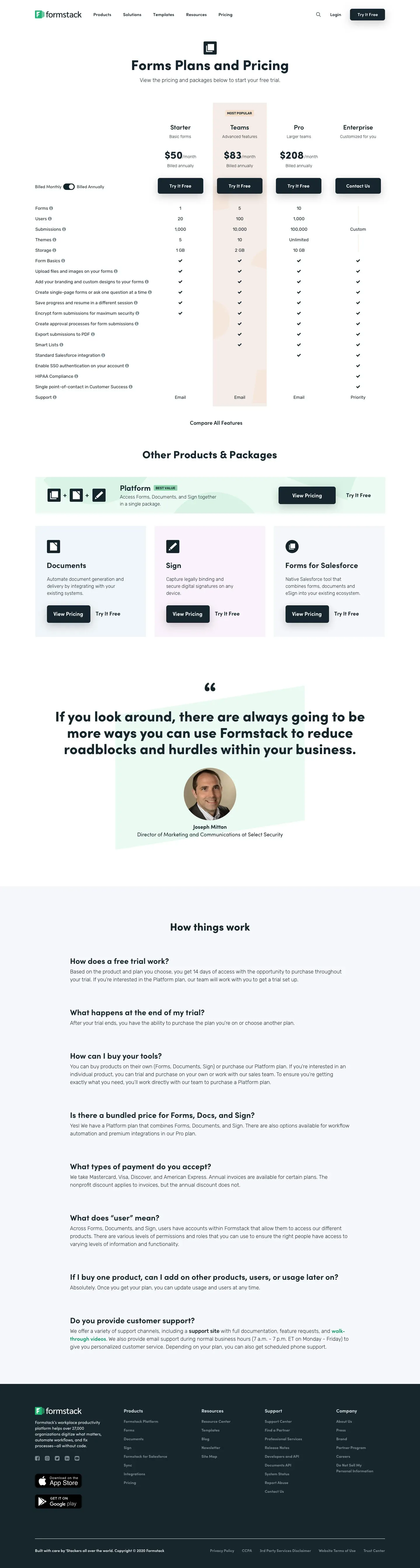 Final Forms pricing page