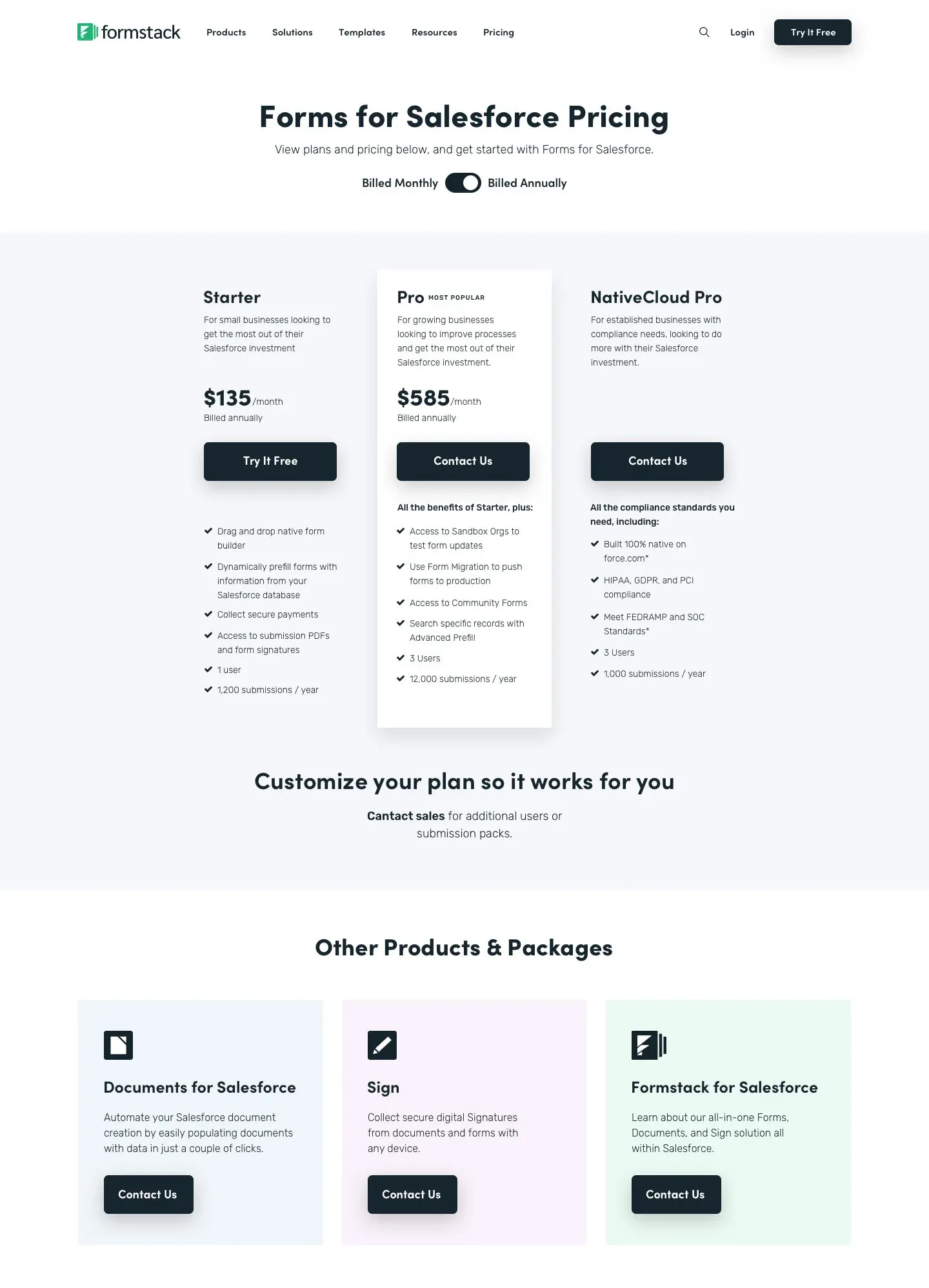 Variation: Forms for Salesforce pricing page