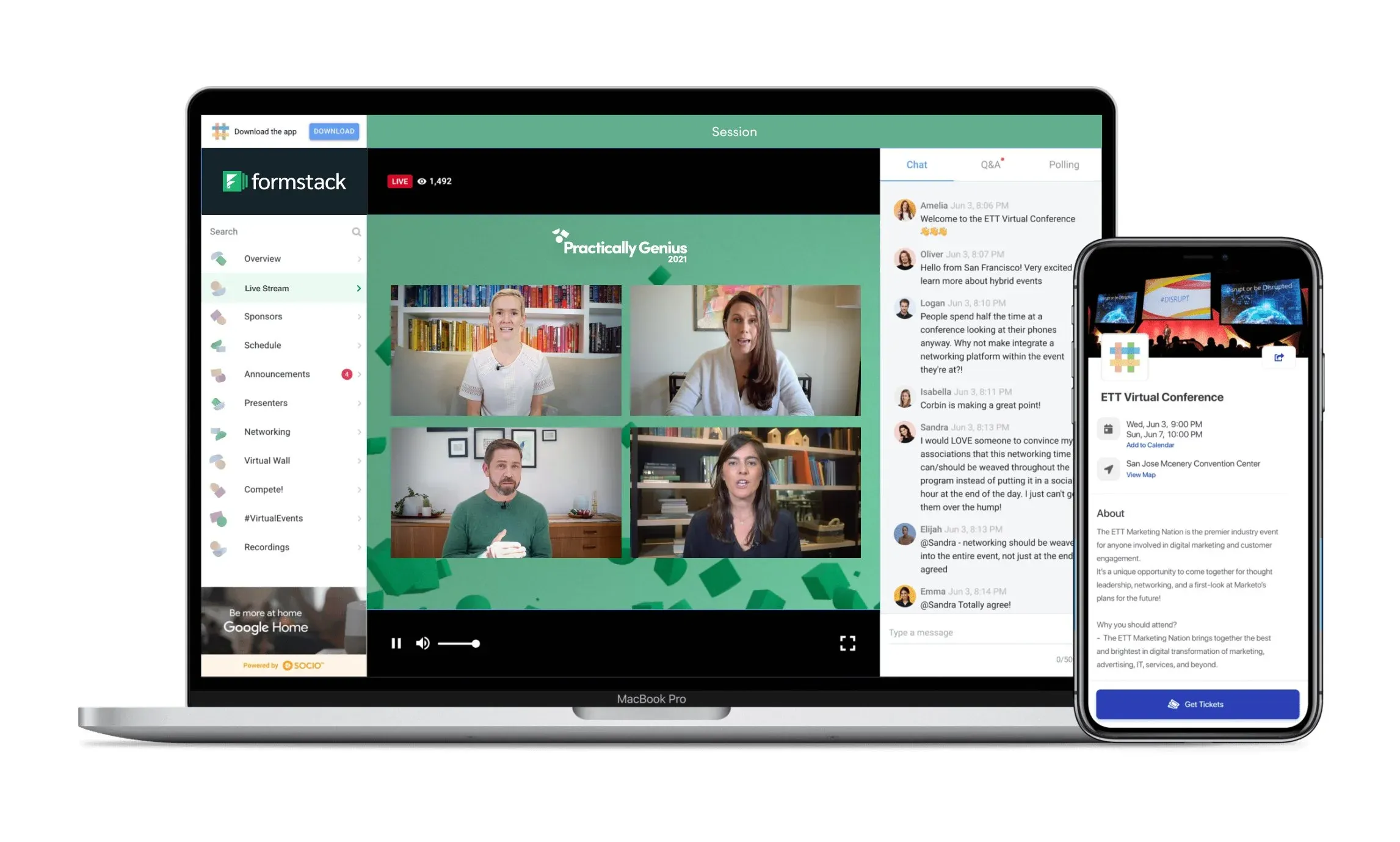 The virtual event platform on a laptop and a phone