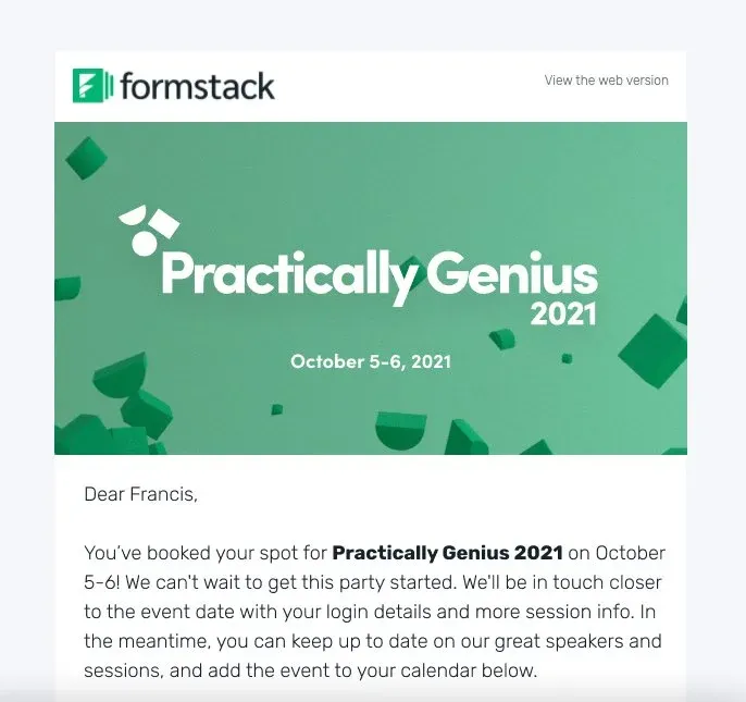 Registration email with the event header
