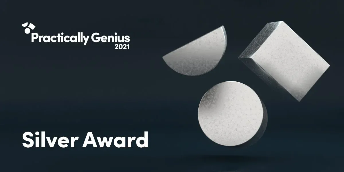 Silver Award graphic with 3D shapes on dark slate