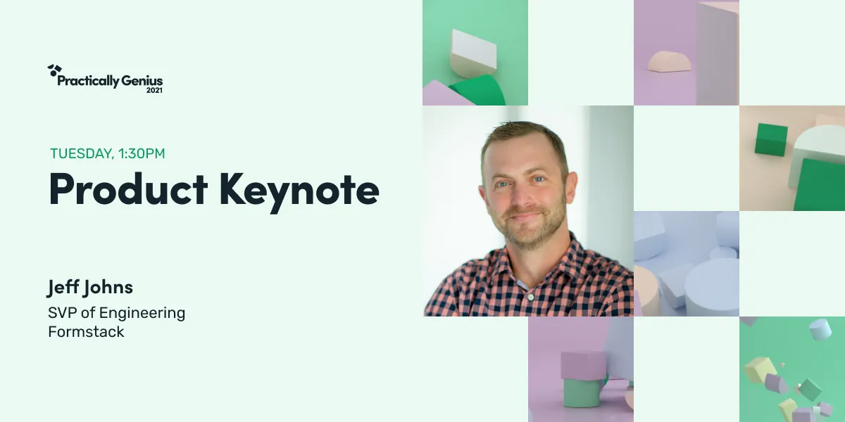 Product Keynote graphic with a pastel checkerboard of shapes