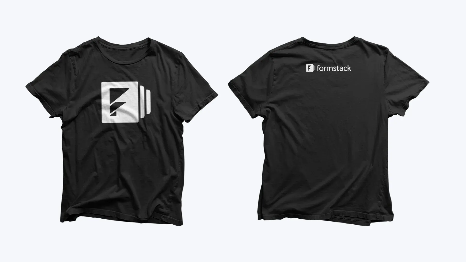 Black T-shirts with the large Formstack F and the logo