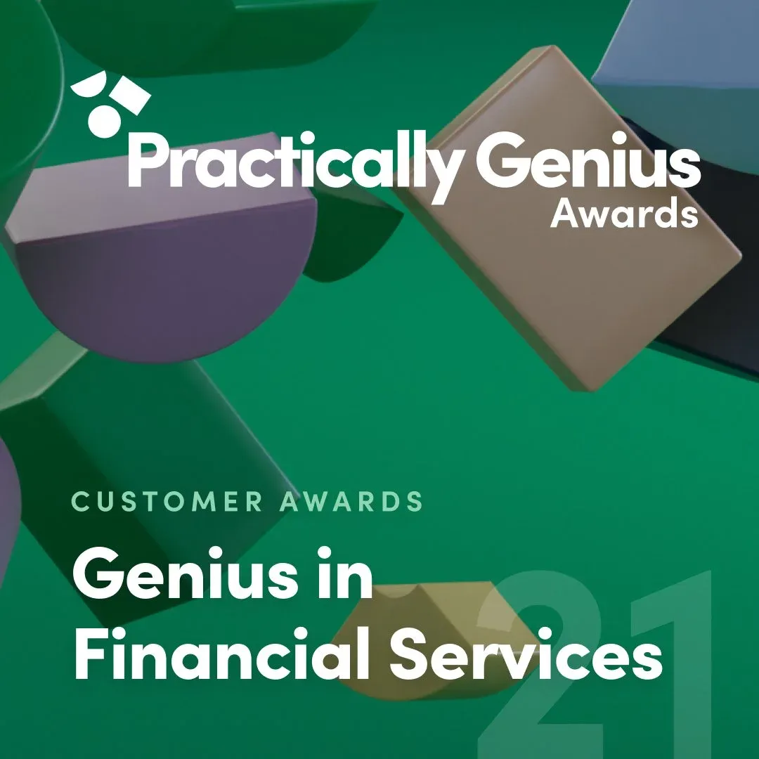 Customer award graphic: “Genius in Financial Services”