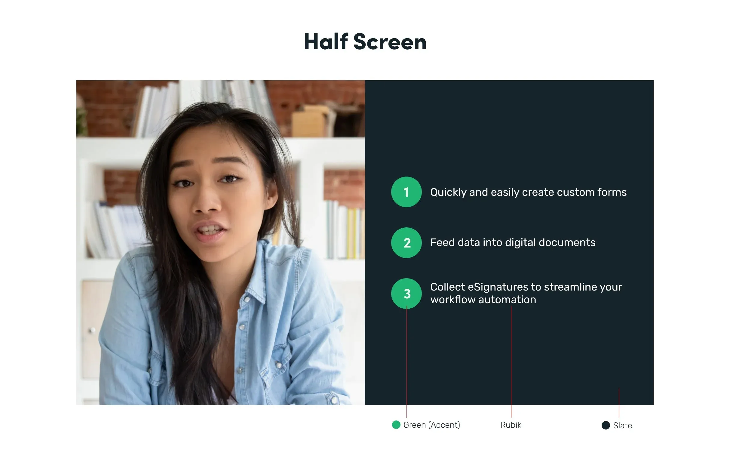 Guidelines page: half-screen layout with speaker video and numbered points