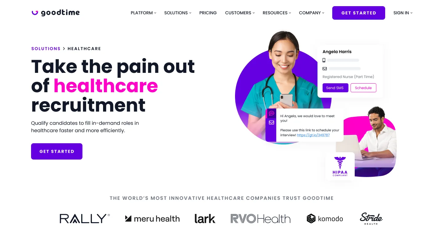 Previous GoodTime healthcare page: “Take the pain out of healthcare recruitment”