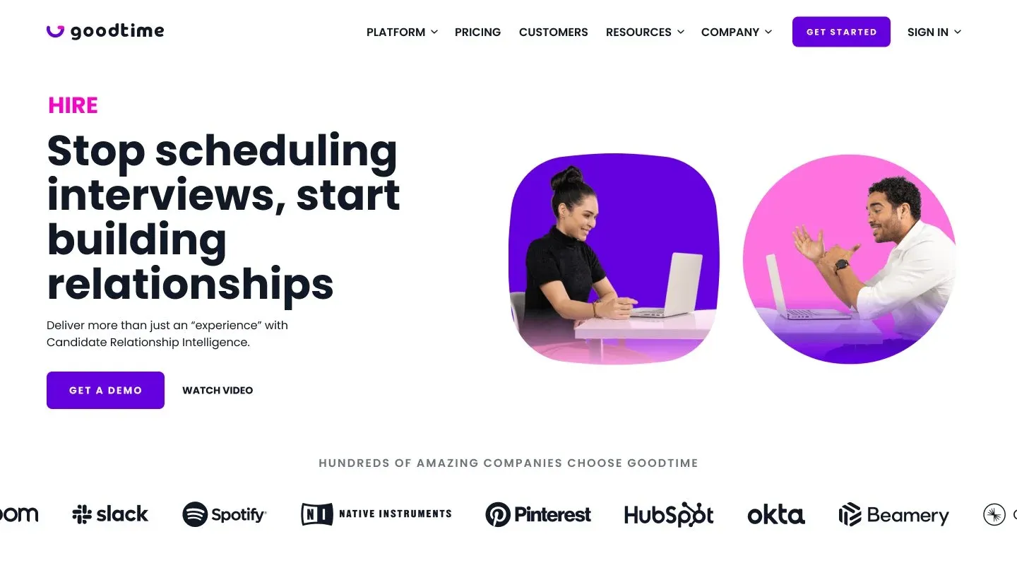 Previous GoodTime Hire landing page with playful cut-out photography