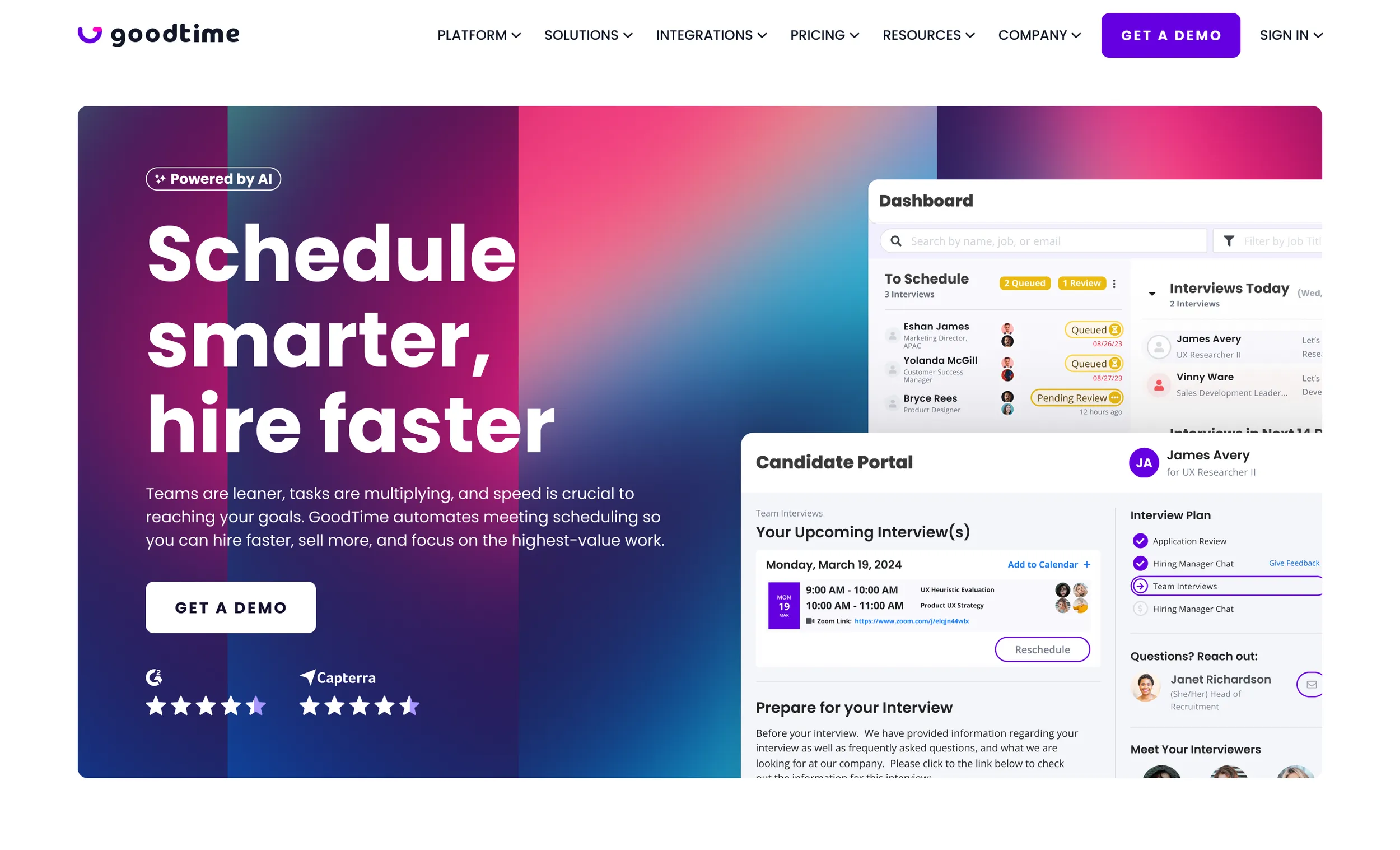 Homepage hero test: “Schedule smarter, hire faster” on a dark gradient