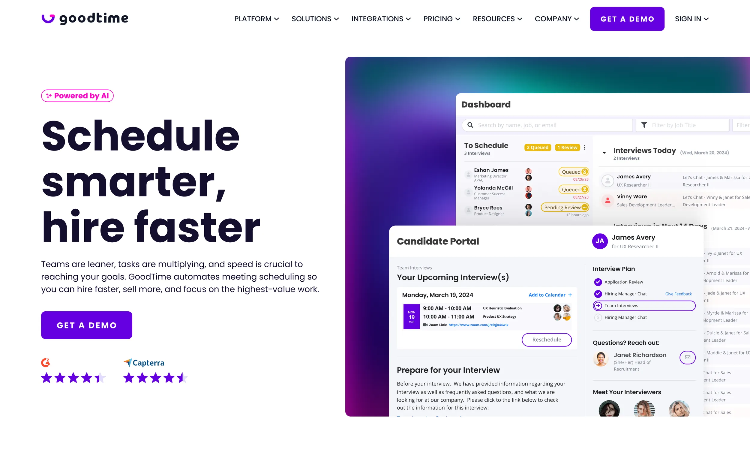 Homepage hero test on white with product screens on a gradient panel