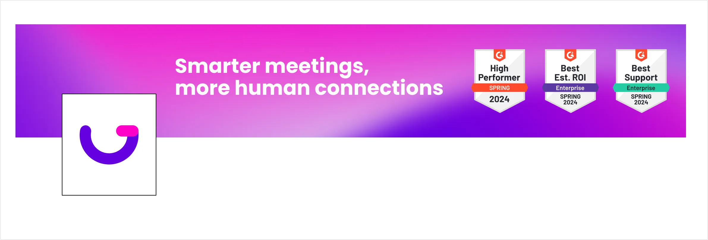 LinkedIn cover image: “Smarter meetings, more human connections” with G2 badges