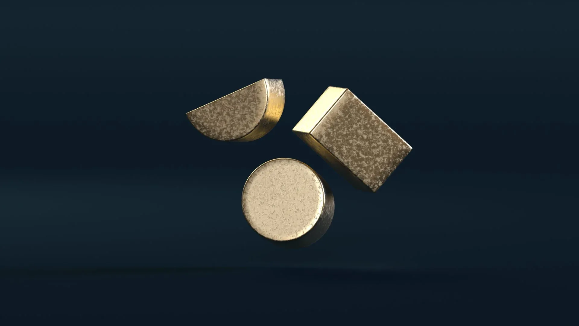 Gold-award version of the 3D logo shapes on dark slate