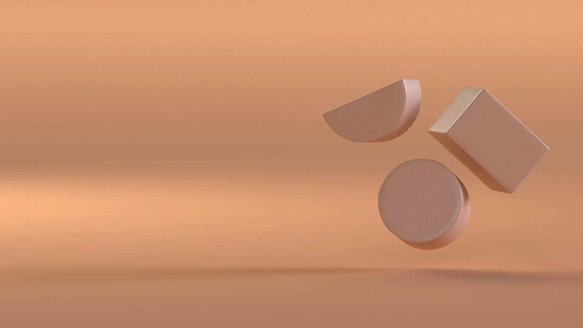 3D logo shapes in peach, set to the right