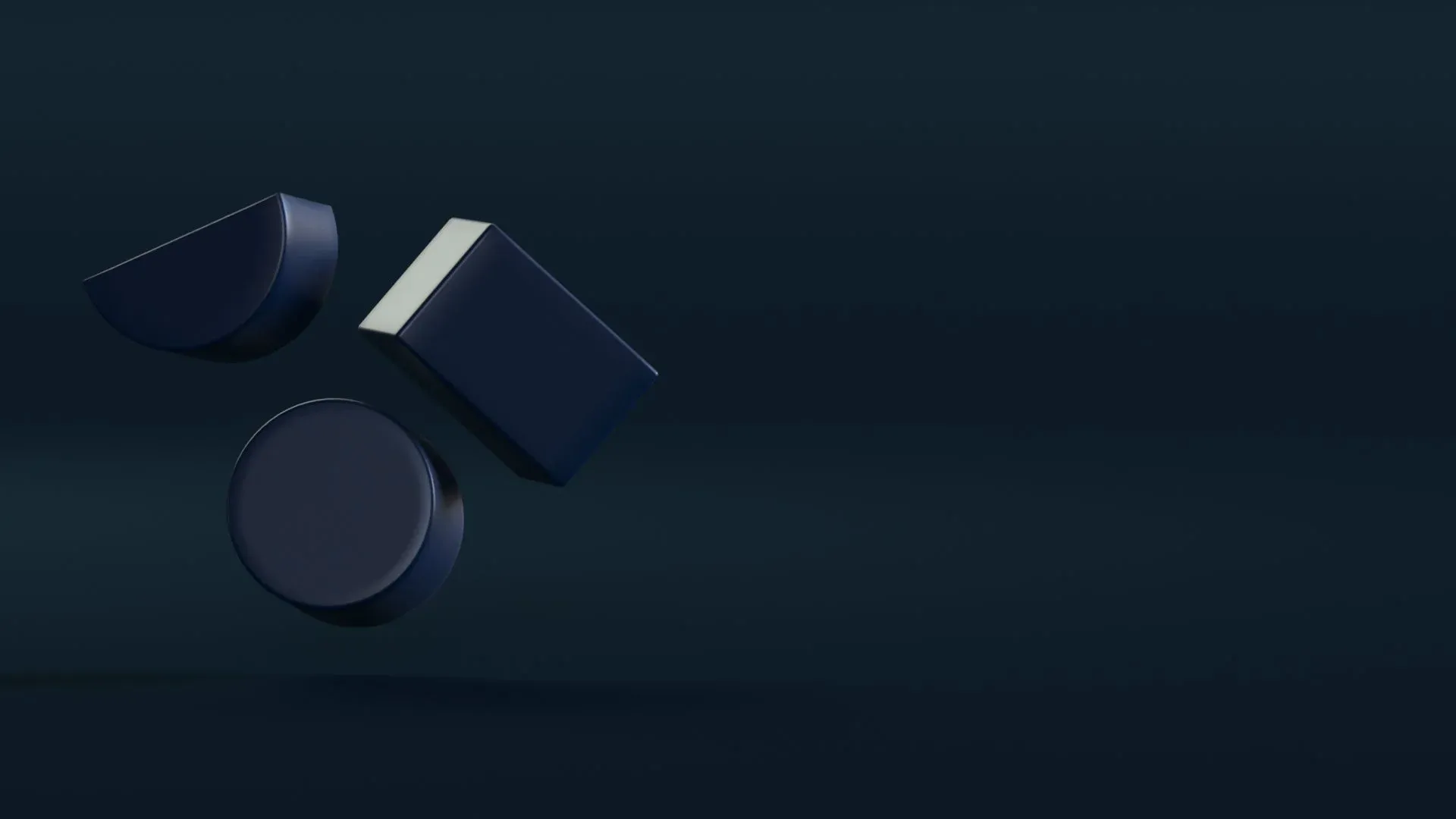 3D logo shapes in dark slate, set to the left