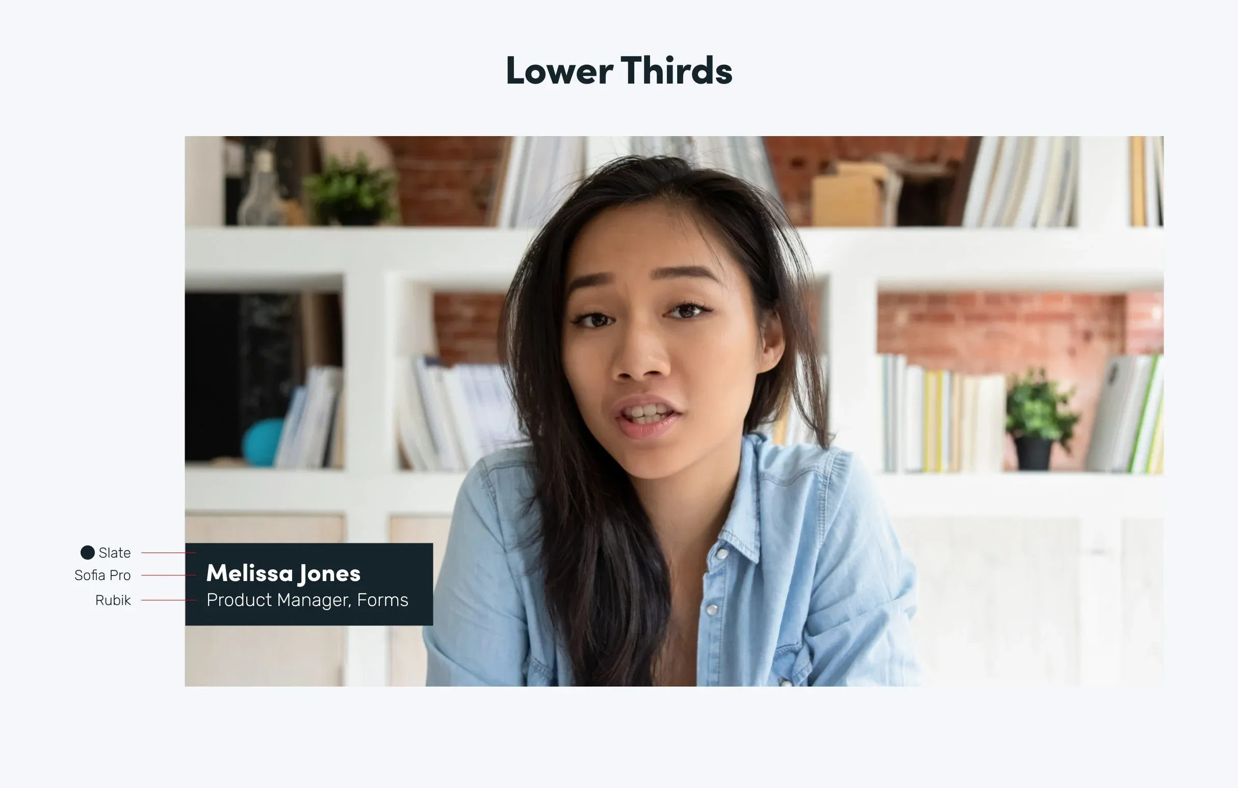 Guidelines page: lower-third name bar on a speaker video
