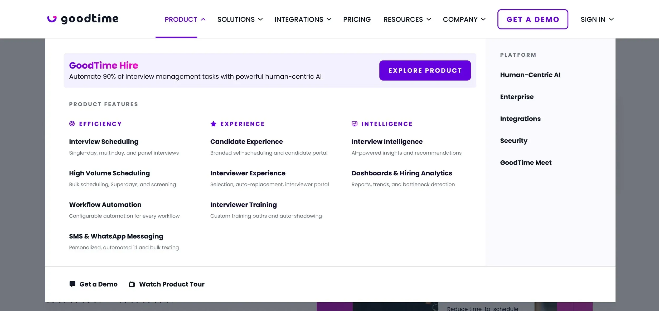 Redesigned product navigation menu for GoodTime Hire
