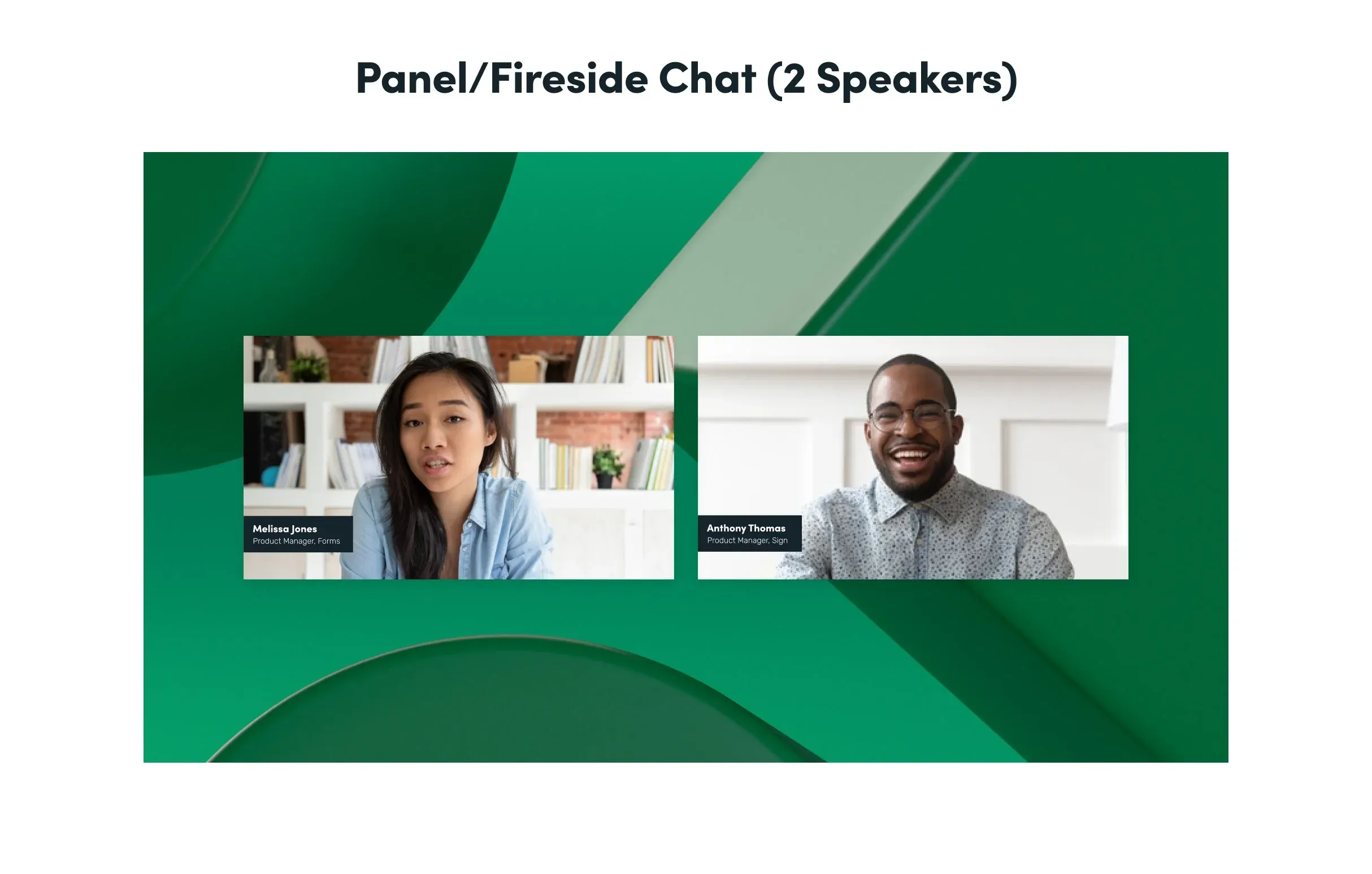 Guidelines page: two-speaker fireside chat layout