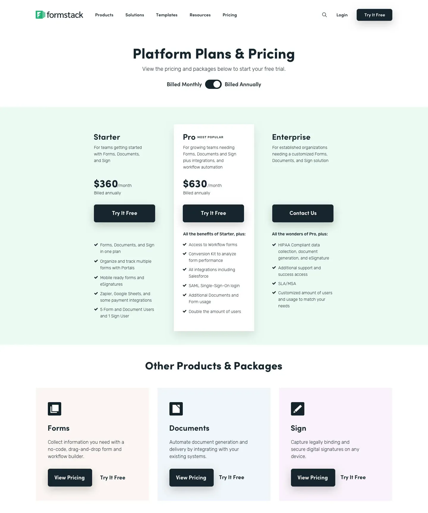 Variation: Platform plans and pricing page