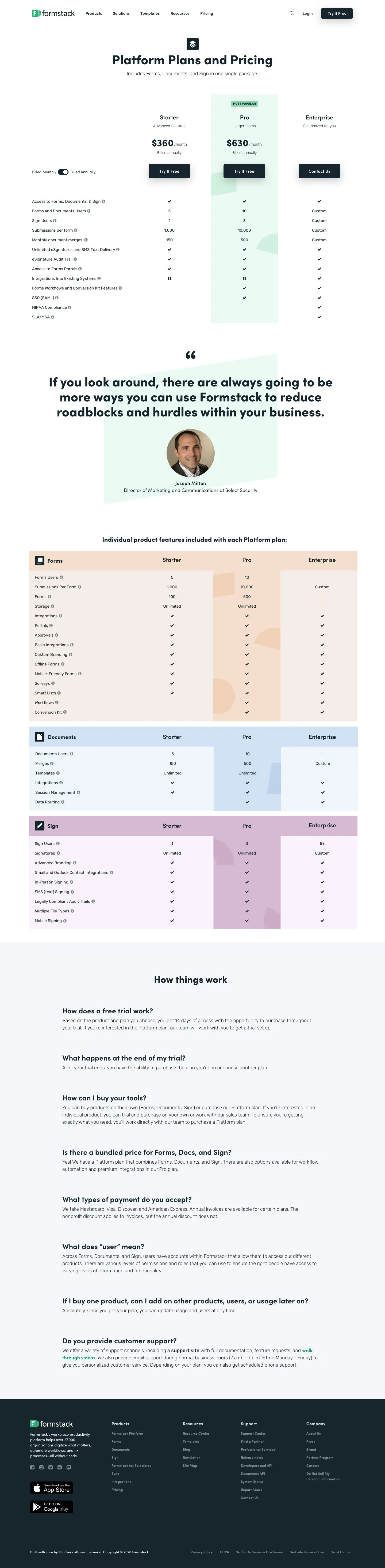 Final Platform pricing page