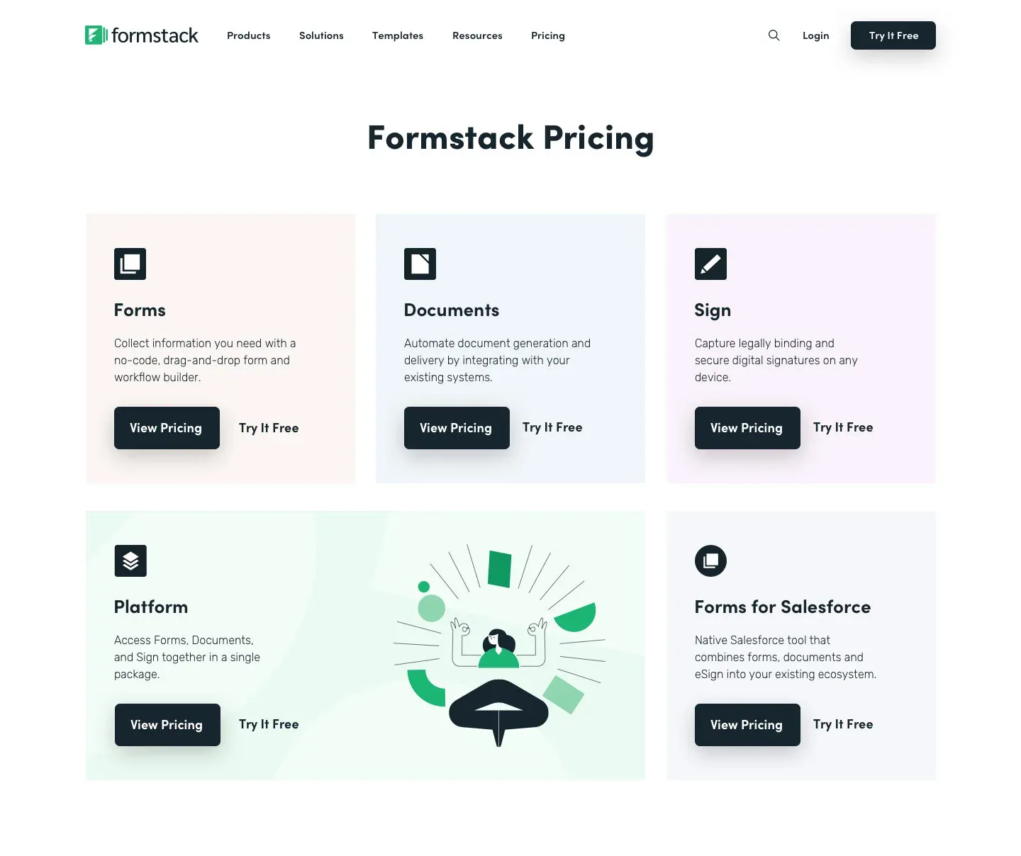 Variation: a pricing routing page with a card for each product