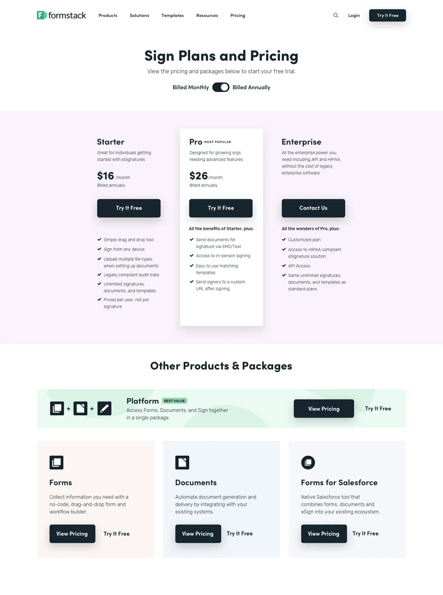 Variation: Sign plans and pricing page