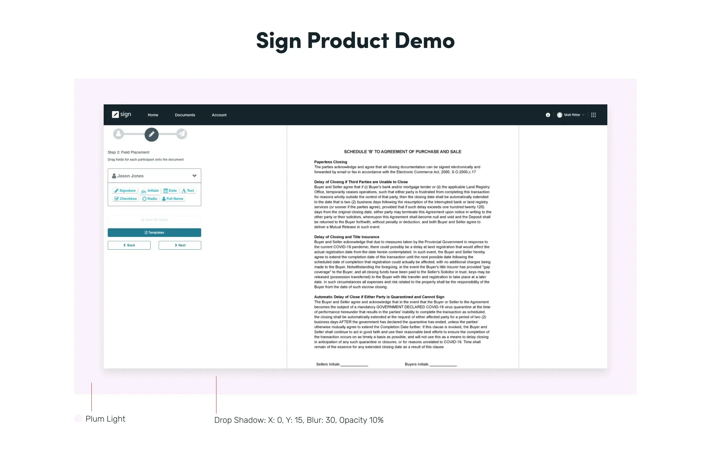 Guidelines page: Sign product demo frame