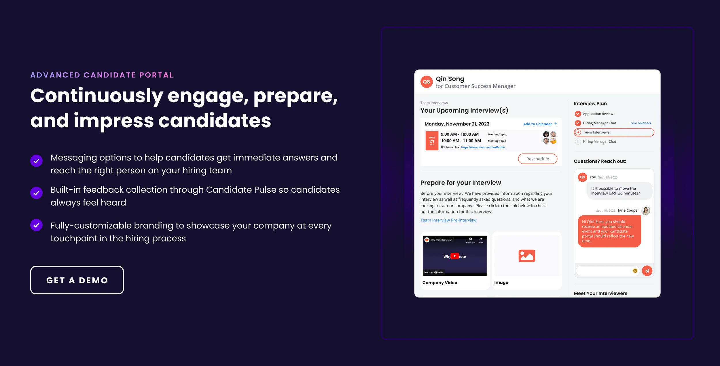 Experience+ advanced candidate portal section