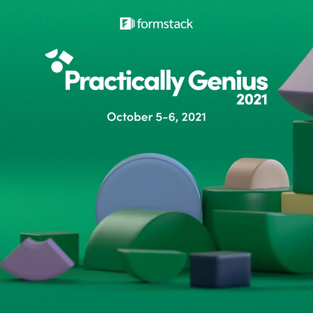Square event graphic: Practically Genius 2021, October 5–6