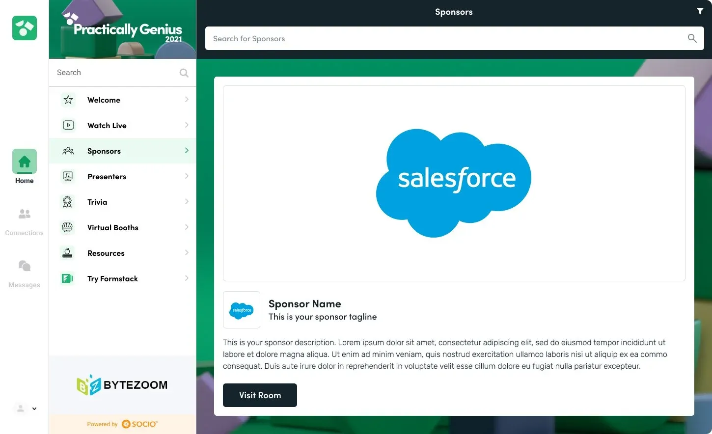 Virtual sponsor booth page in the event platform