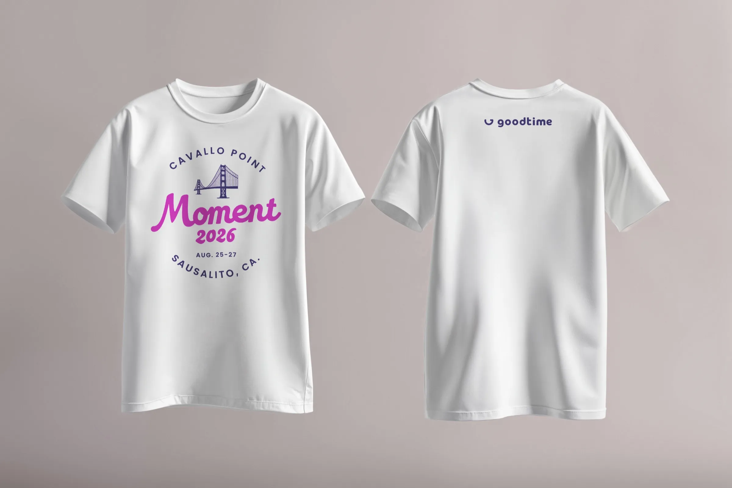 Bridge roundel tee mockup with a magenta wordmark