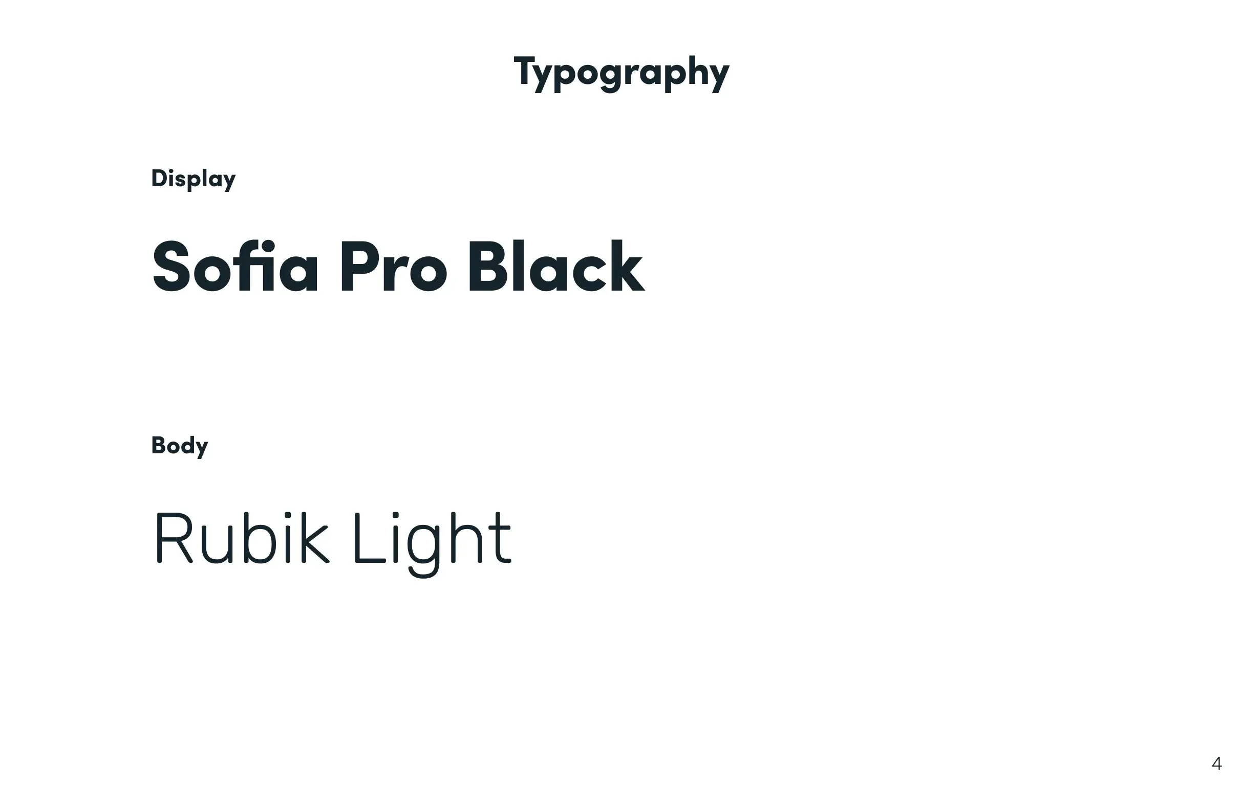 Guidelines page: Sofia Pro Black for display and Rubik Light for body